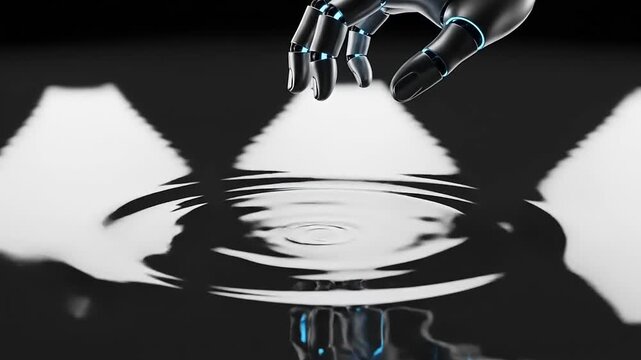 Robot hand touching water surface technology.
