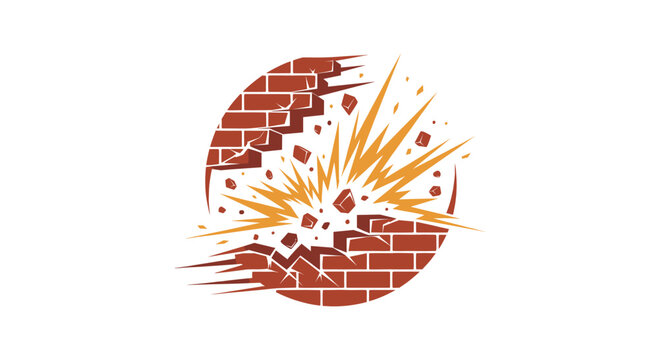Exploding Brick Wall Symbolizing Destruction and Change.