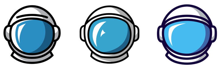 Detailed vector graphic illustration featuring three distinct astronaut helmet designs showcased on transparent background © Vector Pulse