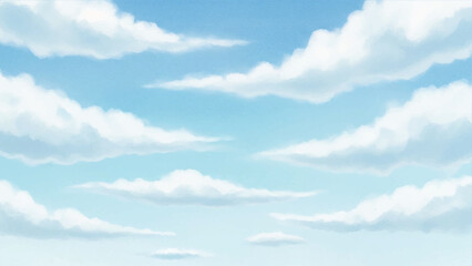 Two dark silhouettes of birds flying in formation against a bright white and light blue watercolor sky background with soft cloud textures and ethereal atmosphere © VxGFX