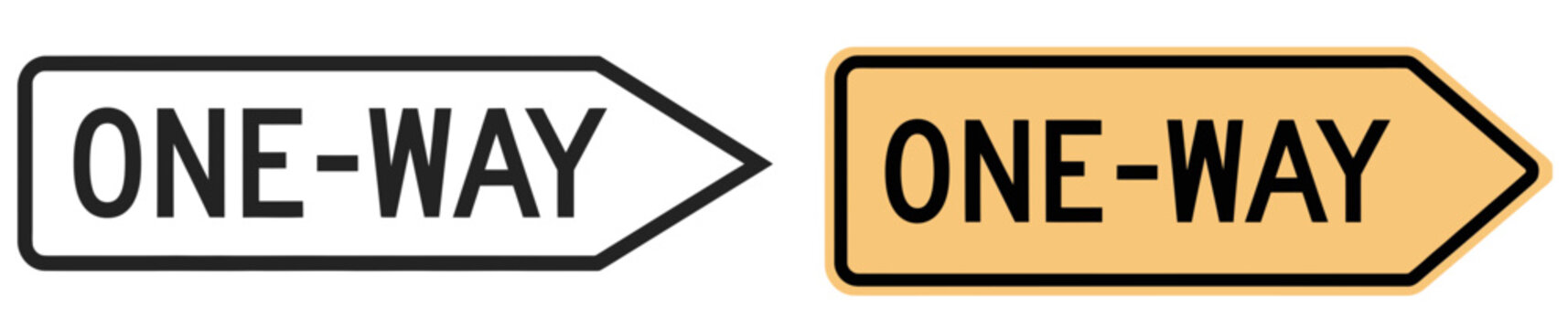 Minimalist vector graphic illustration showing two arrow shaped one way street signs on transparent background
