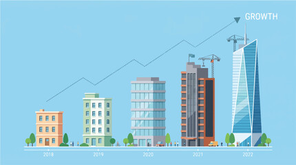Fototapeta premium Business growth concept with buildings and graph showing progress from 2018 to 2022