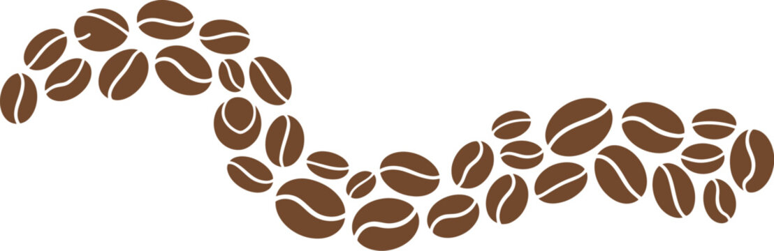 Coffee beans, isolated on white background, wave composition of roasted coffee beans for packaging design, caf&eacute; branding and food graphics.