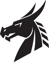 Fototapeta premium Bold black dragon head silhouette design featuring sharp horns and aggressive features for iconic brand logos