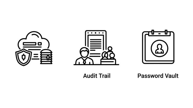 Cybersecurity and digital security vector icon set with cybersecurity security protection password database encryption management identity information business technology software computer