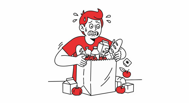 Cartoon Chef Struggling With Overfilled Blender Mess.