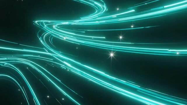 neon digital art capturing fluid motion through light trails and particle effects. abstract background