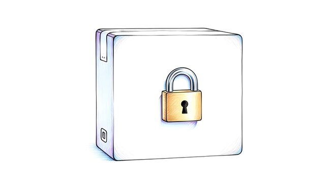 Secure digital storage device with golden lock illustration.