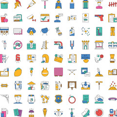 Naklejka premium Large collection of diverse symbols and graphics, illustrating various objects, abstract concepts, work, and everyday life in a simple flat outline design style