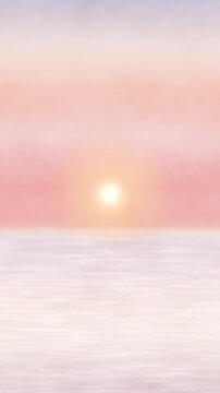 Beautiful watercolor sunset over the ocean background with calm waves and pink sky.Abstract gradient background（154）