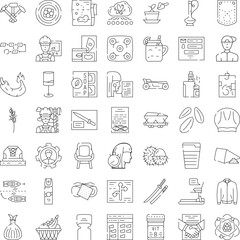 Naklejka premium Set of outline vector icons depicting a wide range of miscellaneous items, symbolizing concepts related to business, culture, food, and industry in a linear design style