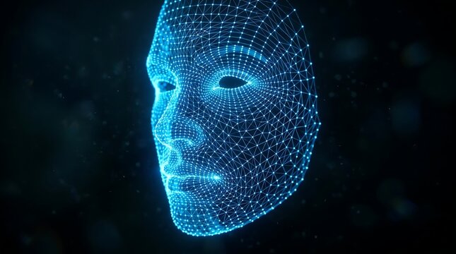 Futuristic Digital Human Face Scan Hologram Artificial Intelligence Technology Concept