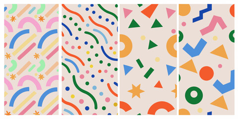 Obraz premium Geometric pattern collection with wavy lines and shapes colorful vector illustration