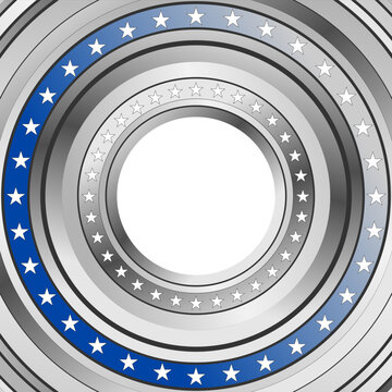 Glossy circular black white concept USA flag with blue smooth stripe. American police force sign vector abstract background