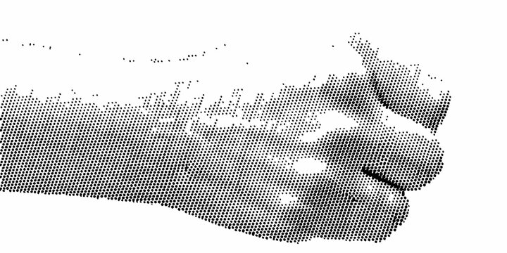 Halftone stippled fist arm illustration on a white background