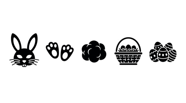 Easter bunny rabbit paws tail basket eggs, a delightful collection of festive spring holiday symbols and traditional decorations perfect for celebration.