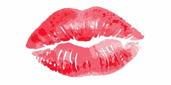 Red watercolor lip print on a white background