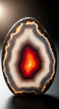 Agate stone, red and orange geode, mineral specimen, colorful crystal