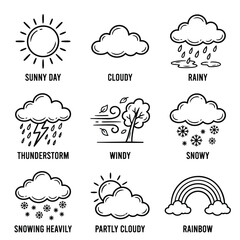 Fototapeta premium Collection of Weather Icons and Symbols.