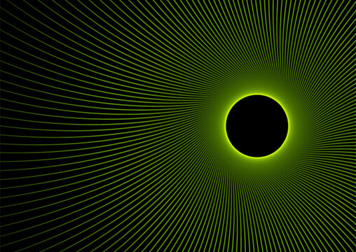 Green neon laser spiral wavy lines abstract technology background. Futuristic glowing vector design