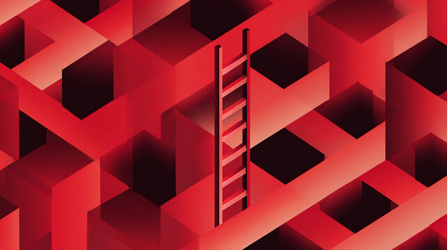 impossible geometry pattern with red ladder, isometric