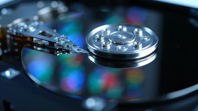Ultra HD 4K Cinematic Reflecting Data: Inside a Computer Hard Drive � Professional Stock Video Footage for Commercial, Marketing, Advertising and Digital Media Projects