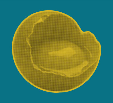 Abstract yellow circle shape with halftone pattern isolated on dark teal background design.