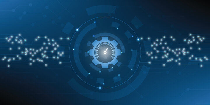 Blue abstract technology background with gear and speed meter illustration