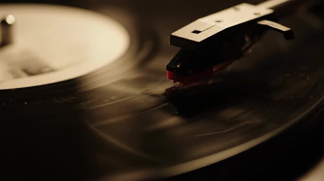 Ultra HD 4K Cinematic Nostalgic Sound: Stylus on a Spinning Vinyl Record � Professional Stock Video Footage for Commercial, Marketing, Advertising and Digital Media Projects