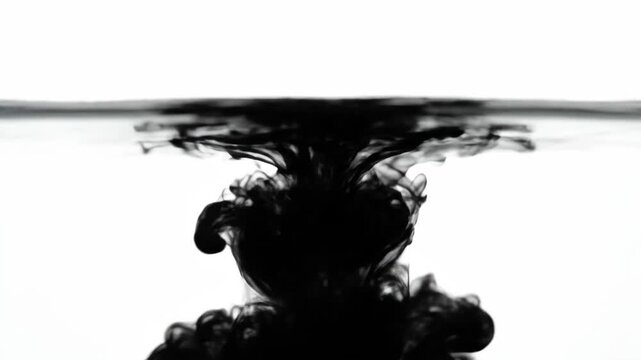 Ultra HD 4K Cinematic Abstract Bloom: Black Ink Dispersing in Clear Water � Professional Stock Video Footage for Commercial, Marketing, Advertising and Digital Media Projects