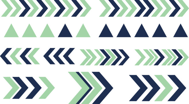 Directional arrow icons and triangle symbols for navigation and progress indicators