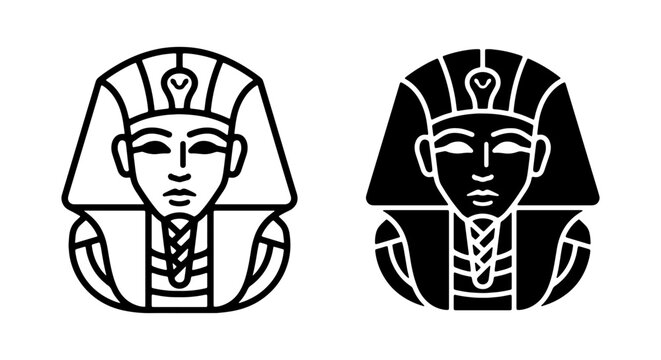 Pharaoh Icon, Egyptian King Head, Ancient Ruler Silhouette, Black and White Vector Art