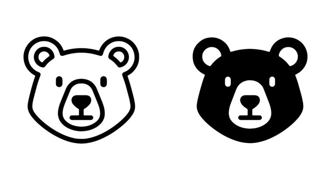 Cute Bear Icons, Simple Animal Graphics, Black and White Vector Art