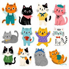 Cute Cats Sticker Set Vol 2 - Tabby Black White Orange Kitten Cat Characters © Ai.com