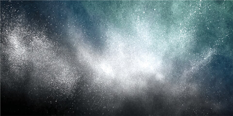 Abstract glowing nebula in dark cosmic sky with luminous dust clouds and light particles scattered across the universe, representing interstellar space exploration. © Zìyóu