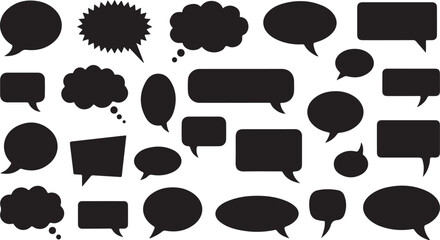 Collection of black speech bubbles and thought balloons silhouettes on a white background © GRAPHIC ZONE