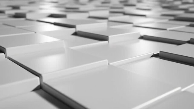3D abstract white rectangular geometric tiles background.