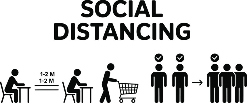 Keep distance, icon, social distancing concept for COVID epidemic protection, avoiding crowds and maintaining safe spacing in public areas