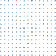 Naklejka premium Flat vector icon set of modern outline symbols covering everyday objects, uiux elements and concepts for apps, web interfaces, infographics and digital projects