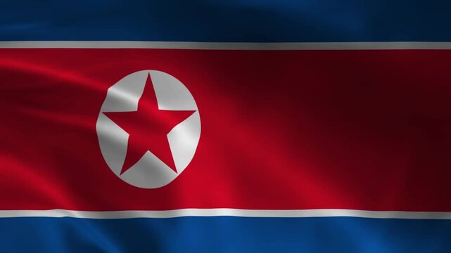 north korea flag waving in wind realistic 4k loop background national symbol of democratic people's republic of korea with red star and blue stripes for news documentary and patriotic concept video