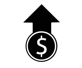 Obraz premium Arrow up dollar sillhouette icon,dollar arrow up black image,black arrow up dollar growth sign icon,dollar growth symbol icon, sillhouette arrow up dollar image 