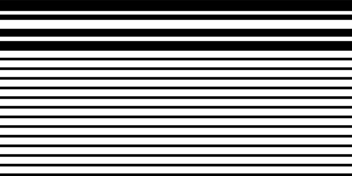 Black straight parallel lines of different thickness in row pattern. Halftone background from stripes for design. Vector Illustration isolated on transparent