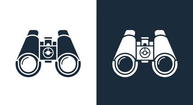 Binocular vision search icon set representing exploration discovery and strategic research in both dark and light theme for user interface web design tools.