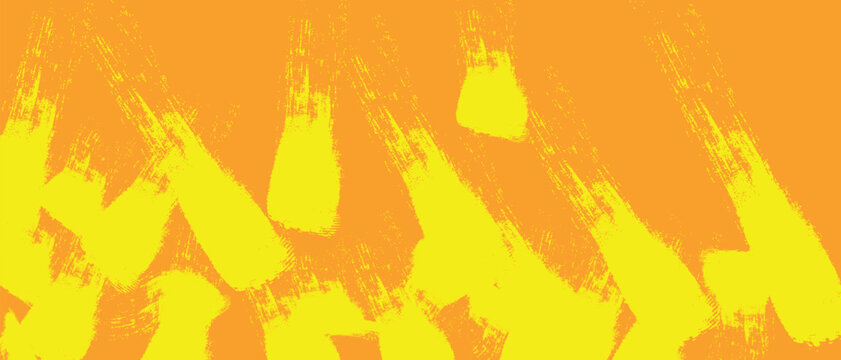 Bright yellow warning signs glowing with light rays on orange background