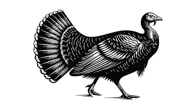 Turkey black silhouette illustration walking on white background