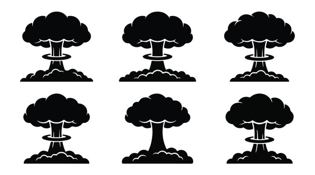 Collection of explosion and mushroom cloud silhouettes
