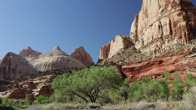 Cottonwoods and cliffs on Utah SR 95, the &ldquo;Bicentennial Highway&rdquo; and &ldquo;Trail of the Ancients National Scenic Byway&rdquo;