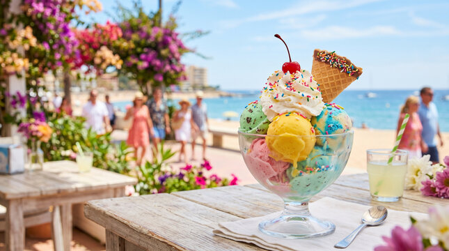 colorful ice cream on the beach
