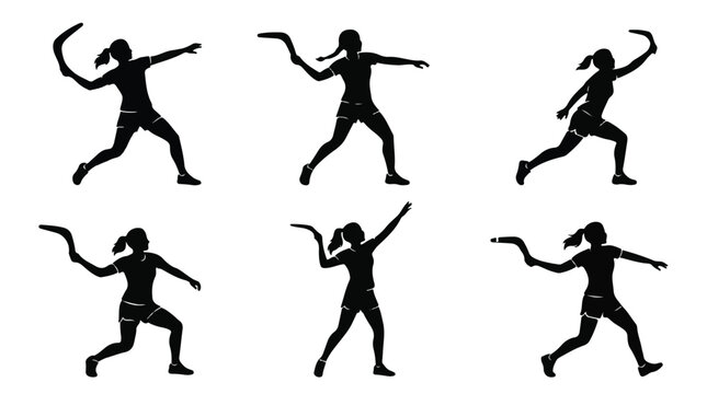 woman throwing boomerang silhouette set