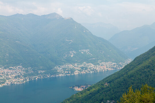 Varenna village with mountains on Lake Como Italy